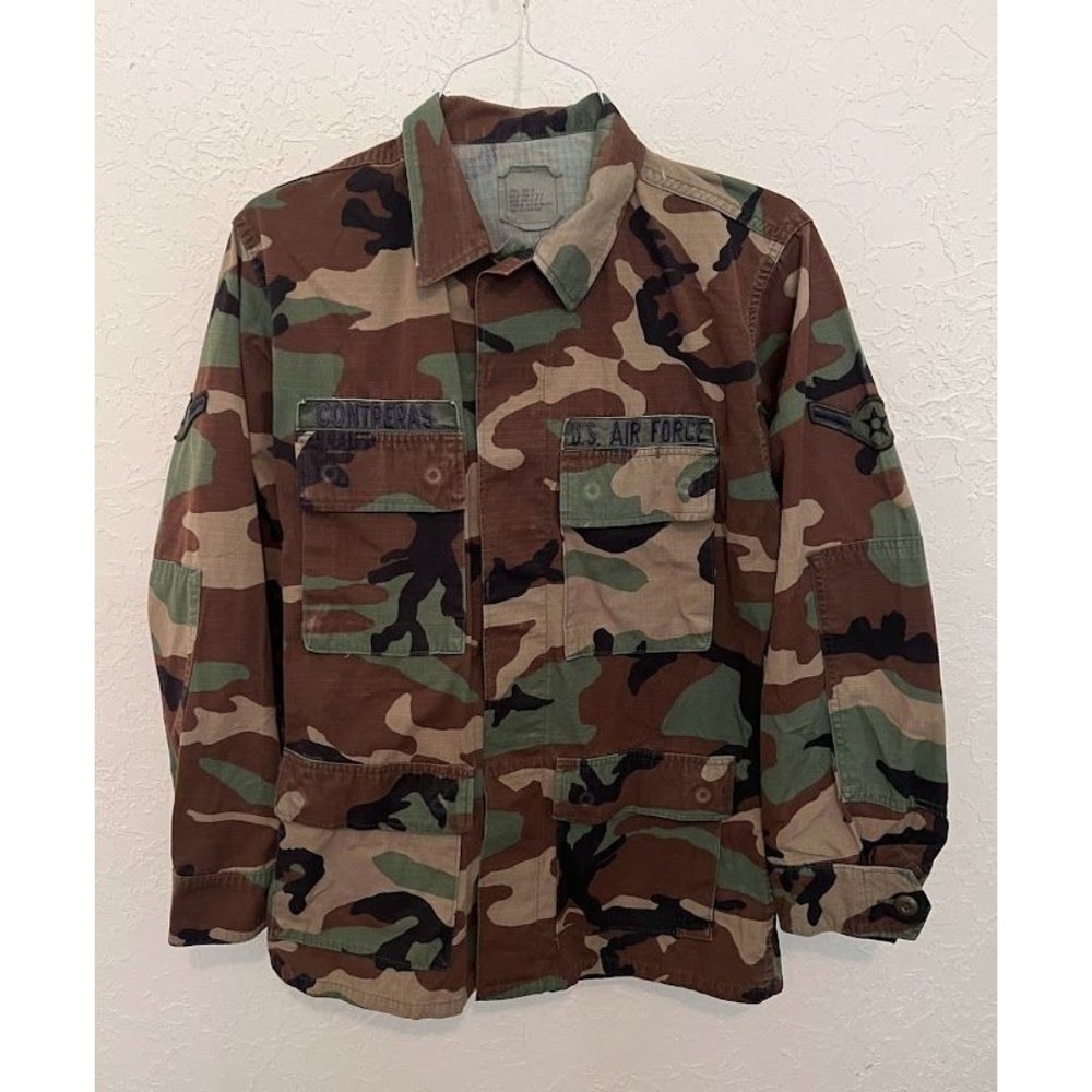 Vintage U.S. Air Force Issued Woodland Camo Shirt/Jacket with Patches